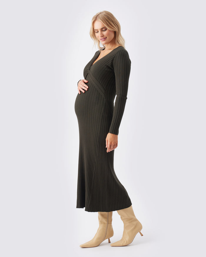 ingrid & isabel Ripe Maternity Remi Sweater Knit Nursing Midi Dress Ivy