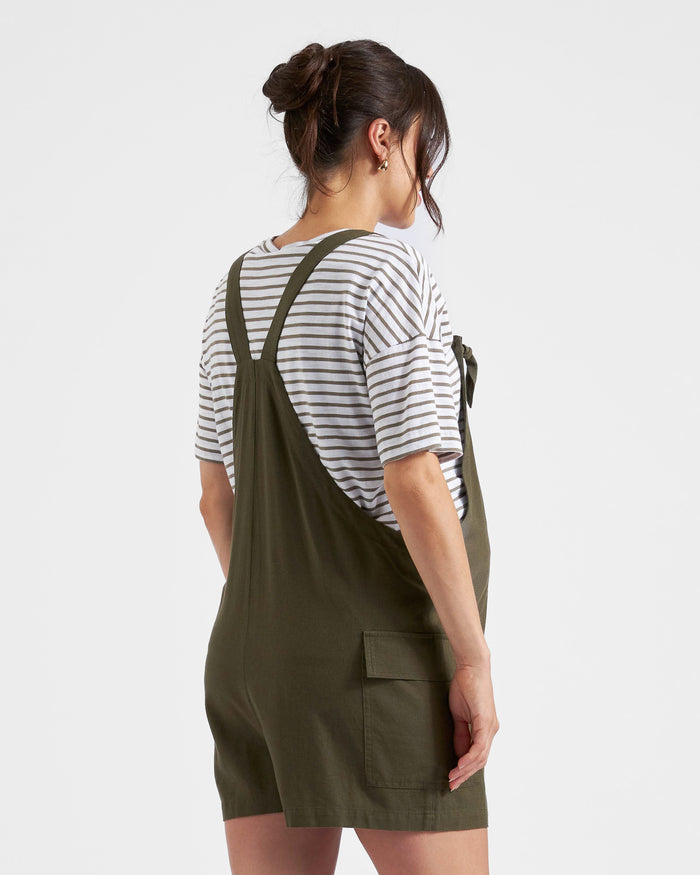Ingrid & Isabel Ripe Maternity Terry Olive Linen Overalls Olive