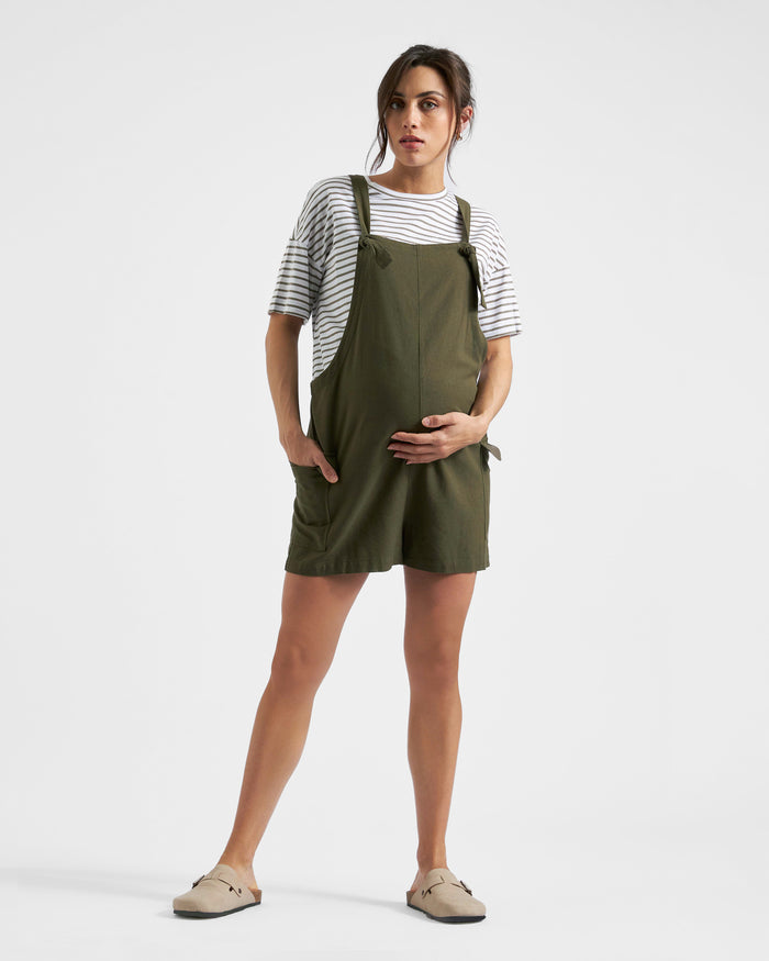 ingrid & isabel Ripe Maternity Terry Olive Linen Overalls Olive ingrid & isabel Ripe Maternity Terry Olive Linen Overalls Olive