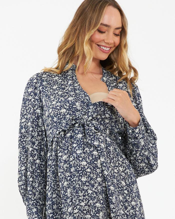 Ingrid & Isabel Ripe Maternity Thea Maternity + Nursing Dress White/Navy Print