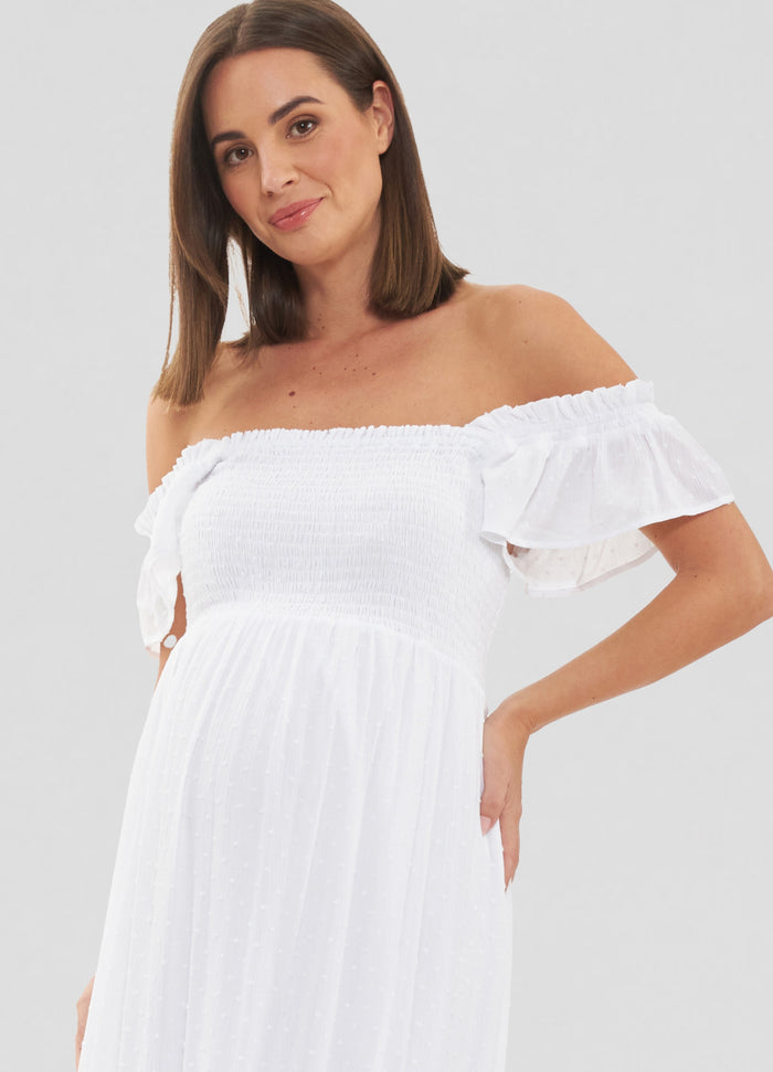 Ingrid & Isabel Ripe Maternity White Tiered Eyelet Maternity Midi Dress White