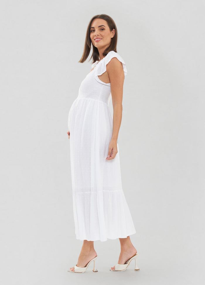 Ingrid & Isabel Ripe Maternity White Tiered Eyelet Maternity Midi Dress White