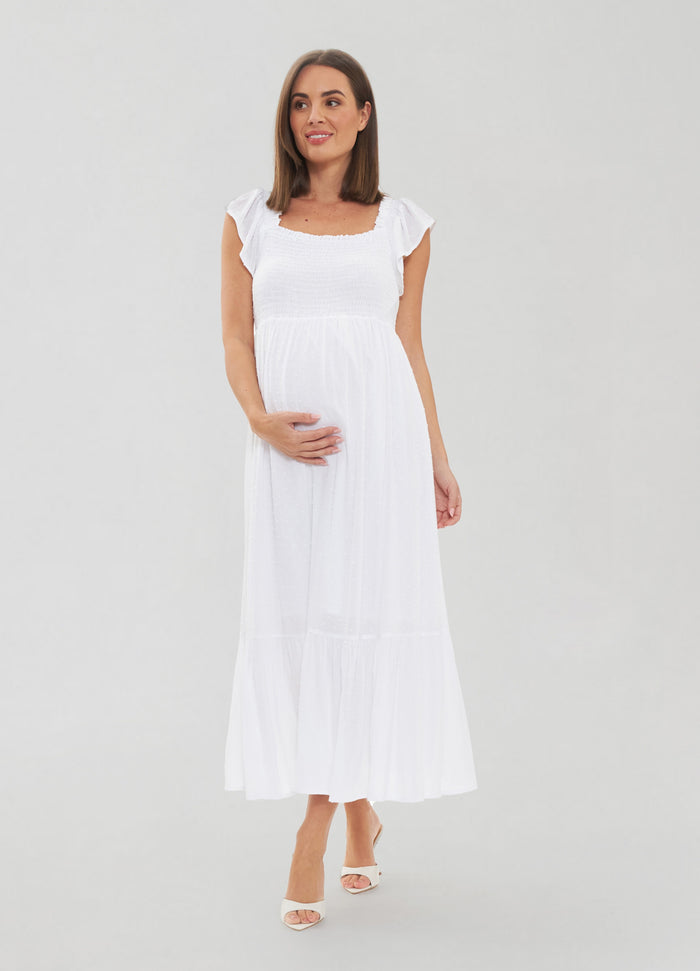 ingrid & isabel Ripe Maternity White Tiered Eyelet Maternity Midi Dress White