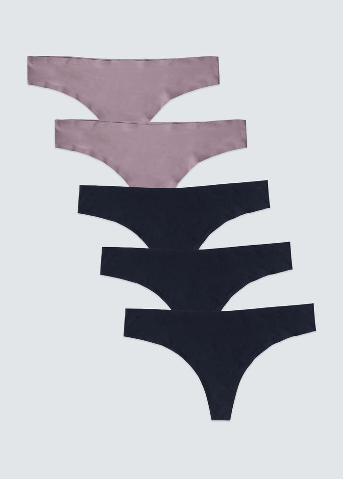 ingrid & isabel Seamless Maternity No Show Thong Underwear 5-Pack Bundle Black/Mauve