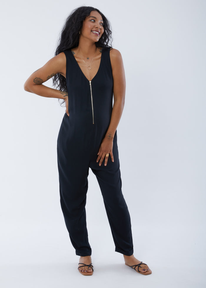 Ingrid & Isabel Sleeveless Zip Front Maternity Jumpsuit Jet Black