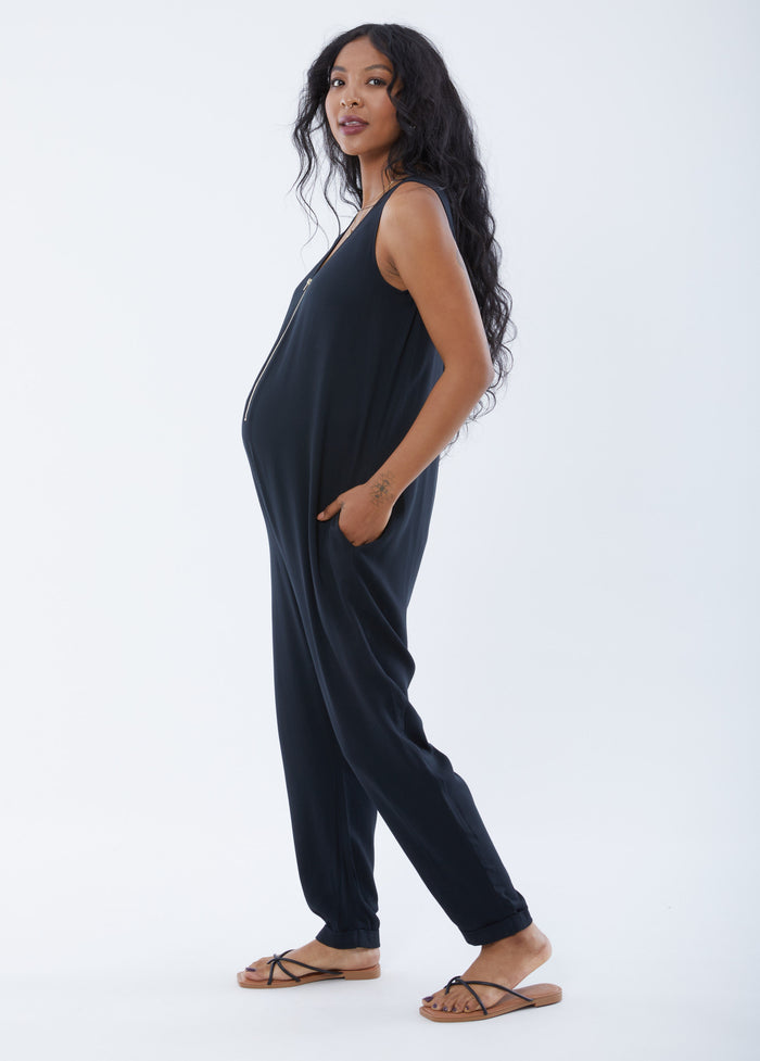 Ingrid & Isabel Sleeveless Zip Front Maternity Jumpsuit Jet Black