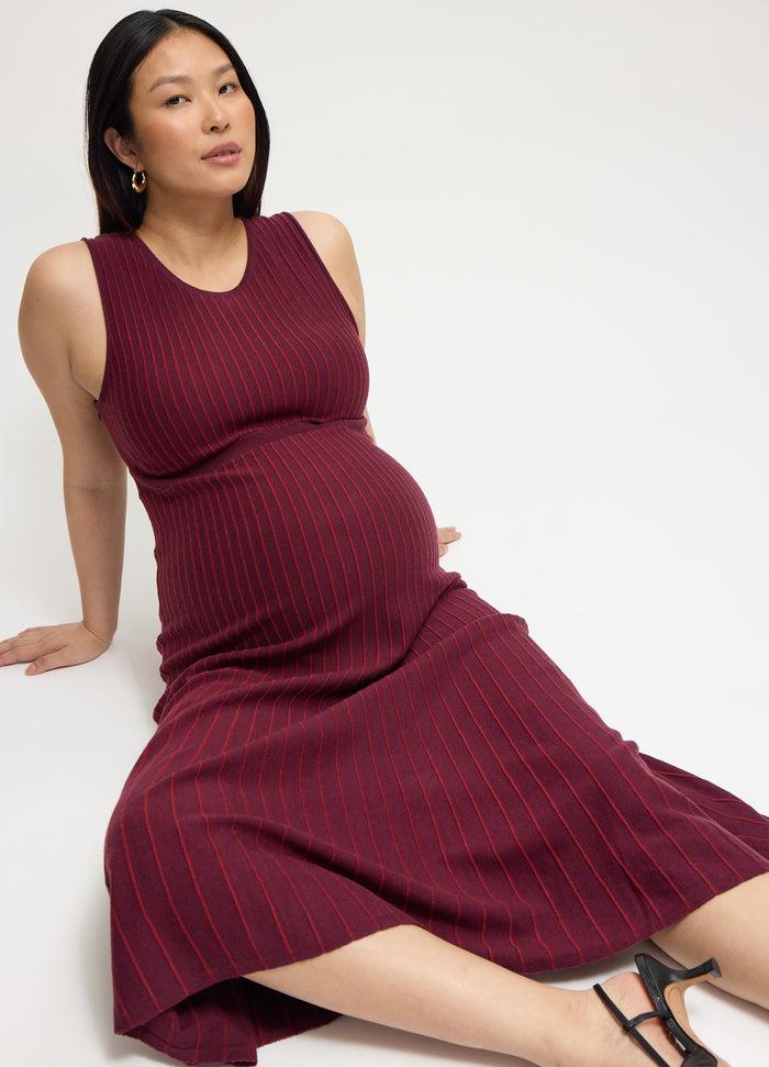 Ingrid & Isabel The All-Access Stripe Sweater Midi Maternity Dress Fig
