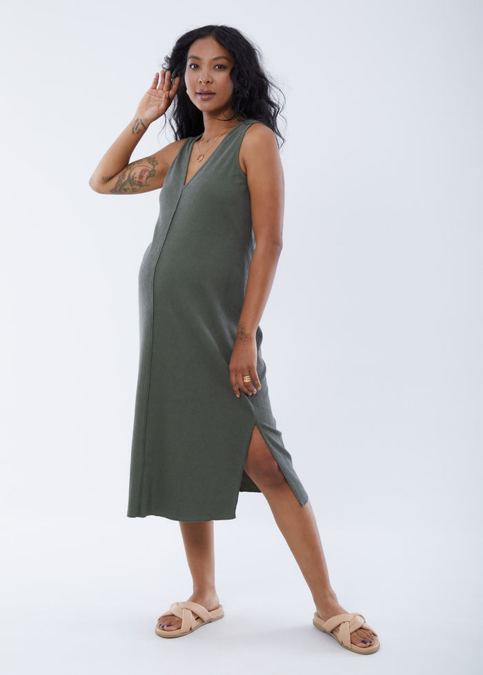Ingrid & Isabel The Always On Maternity V Neck Midi Column Dress Olive
