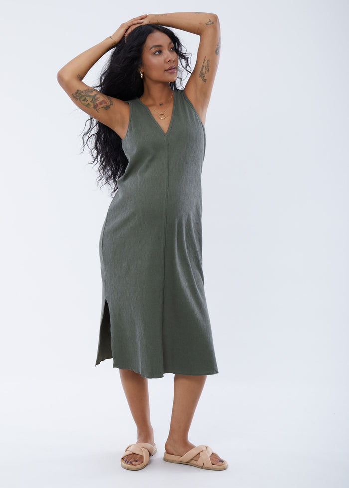 Ingrid & Isabel The Always On Maternity V Neck Midi Column Dress Olive