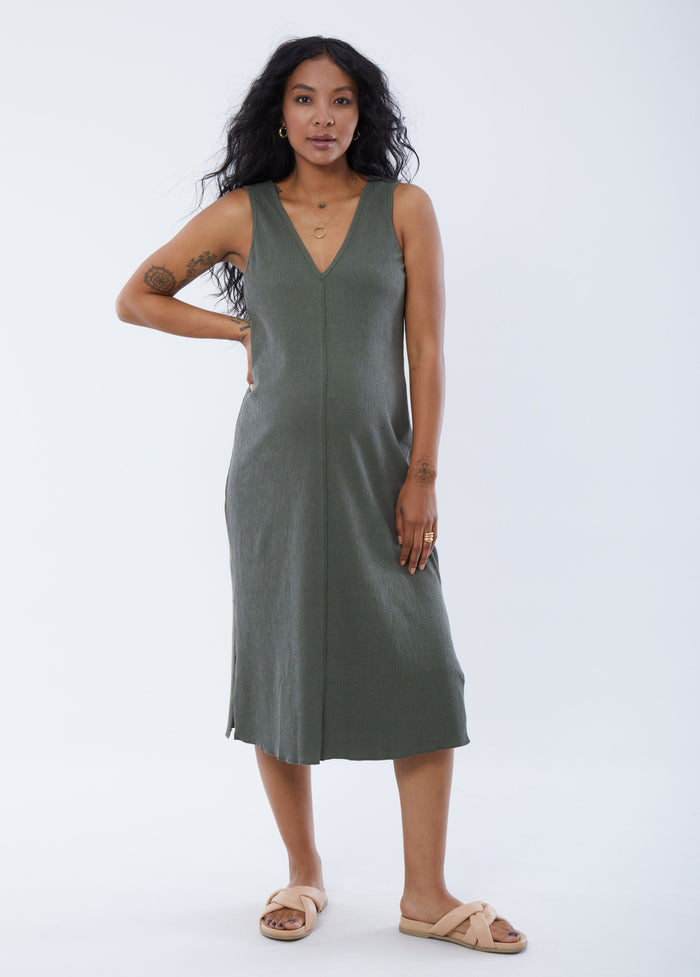ingrid & isabel The Always On Maternity V Neck Midi Column Dress Olive