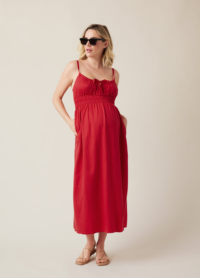 Ingrid & Isabel The Amalfi Maternity Midi Strappy Dress Red