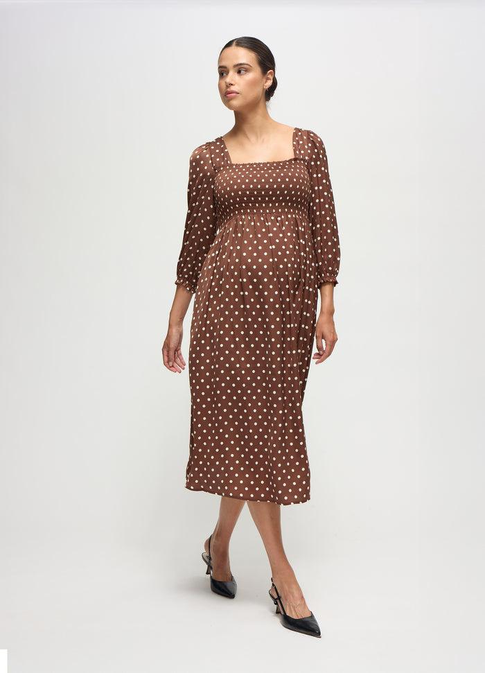 Ingrid & Isabel The Breeze Maternity Midi Dress Espresso White Dot