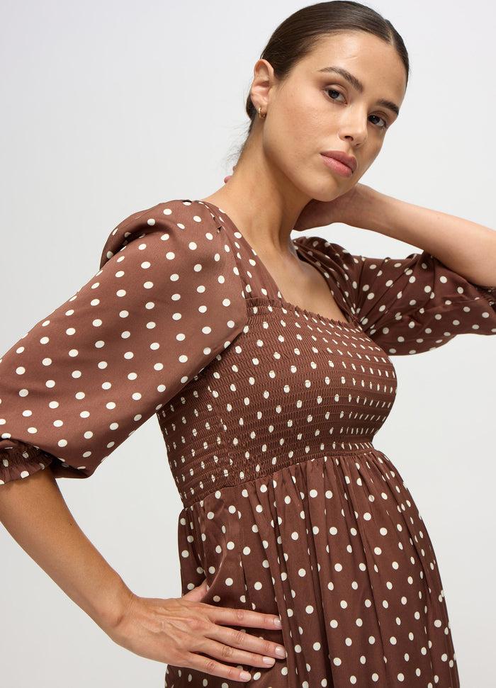 Ingrid & Isabel The Breeze Maternity Midi Dress Espresso White Dot