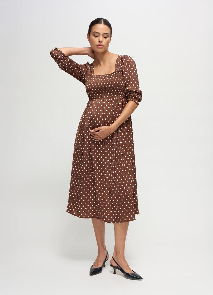 ingrid & isabel The Breeze Maternity Midi Dress Espresso White Dot