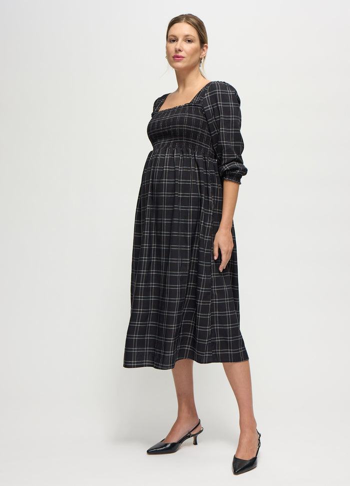 Ingrid & Isabel The Breeze Ruffle Sleeve Midi Maternity Dress Windowpane