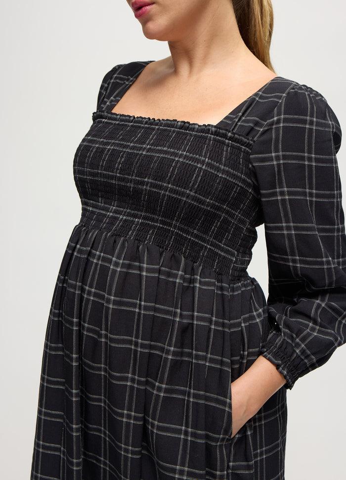 Ingrid & Isabel The Breeze Ruffle Sleeve Midi Maternity Dress Windowpane