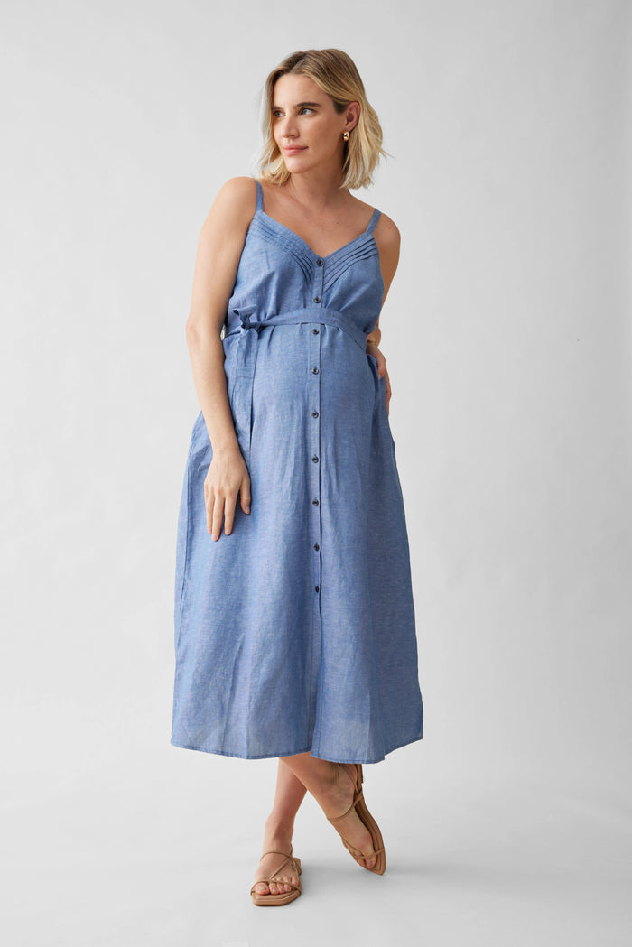 Ingrid & Isabel The Chambray Button Front Maternity Midi Dress Chambray