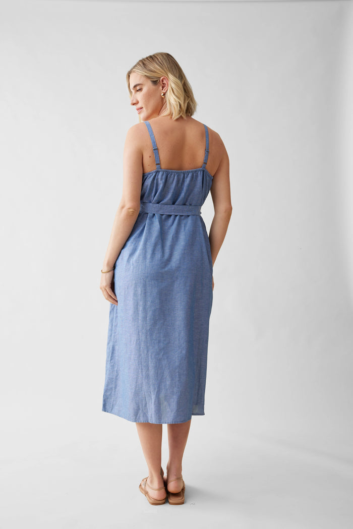 Ingrid & Isabel The Chambray Button Front Maternity Midi Dress Chambray