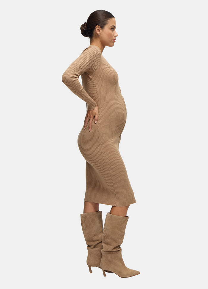 Ingrid & Isabel The Close Knit Midi Maternity Sweater Dress Taupe