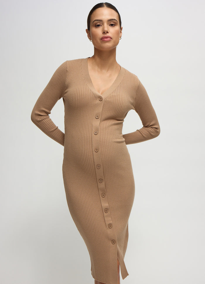 ingrid & isabel The Close Knit Midi Maternity Sweater Dress Taupe