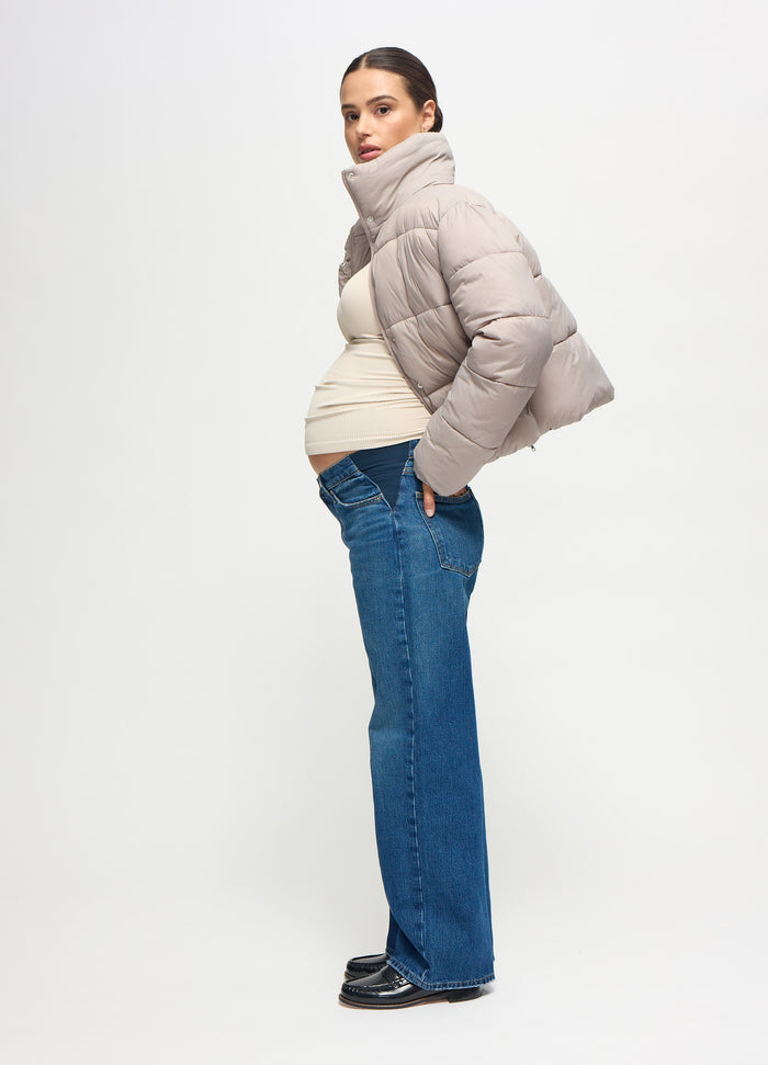 Ingrid & Isabel The Cloud Crop Size Zip Maternity Puffer Jacket Mushroom