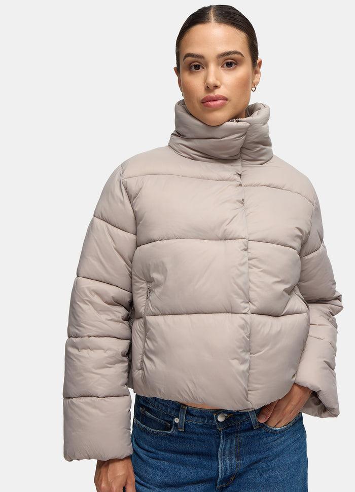 ingrid & isabel The Cloud Crop Size Zip Maternity Puffer Jacket Mushroom