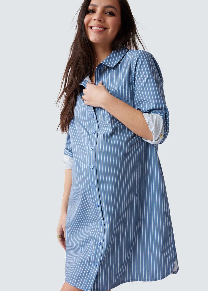 Ingrid & Isabel The Dad Maternity Poplin Shirt Dress Blue/White Stripe