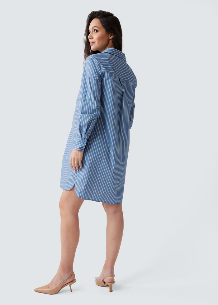Ingrid & Isabel The Dad Maternity Poplin Shirt Dress Blue/White Stripe
