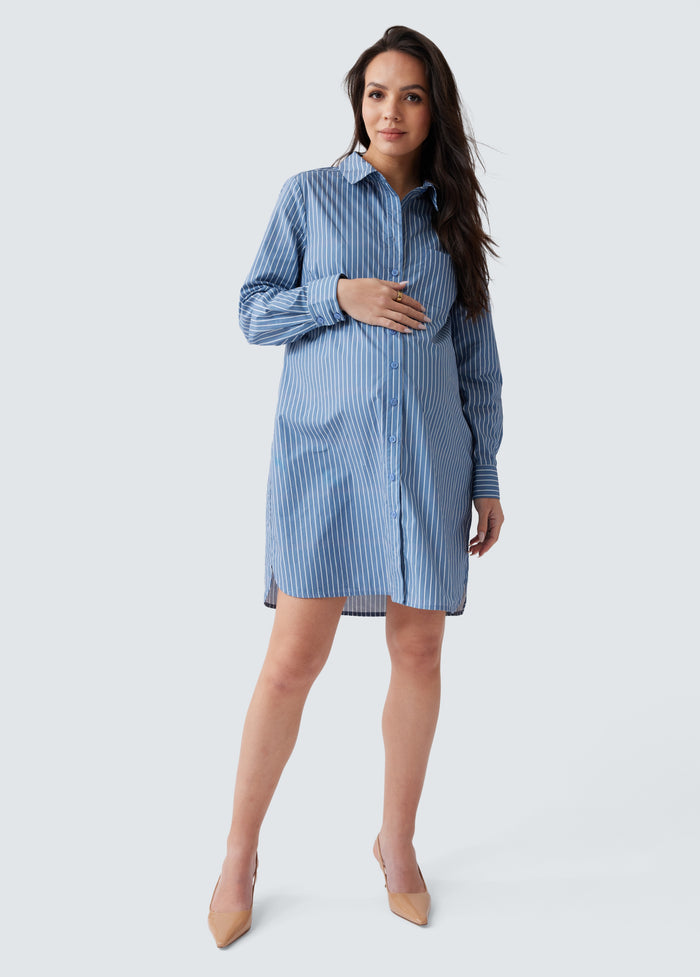 ingrid & isabel The Dad Maternity Poplin Shirt Dress Blue/White Stripe
