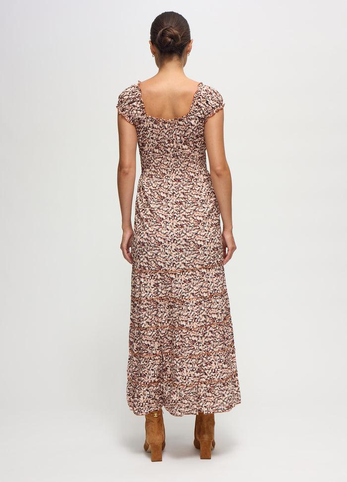 Ingrid & Isabel The Daydream Maternity Midi Cap Sleeve Dress Brown/Navy Abstract