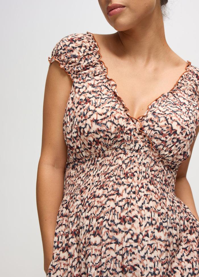 Ingrid & Isabel The Daydream Maternity Midi Cap Sleeve Dress Brown/Navy Abstract