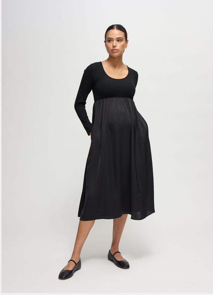 Ingrid & Isabel The Double Take Mixed Media Black Maternity Midi Dress Black