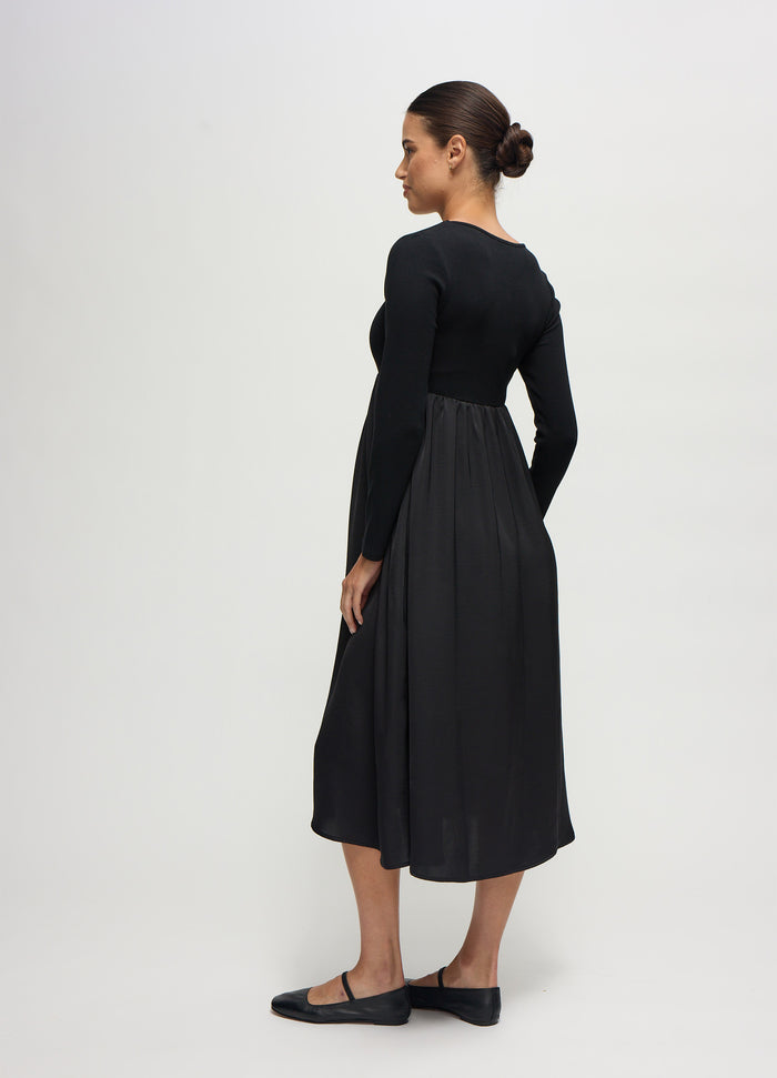 Ingrid & Isabel The Double Take Mixed Media Black Maternity Midi Dress Black