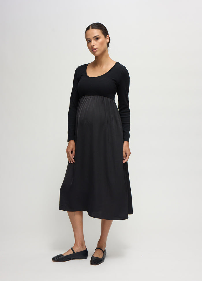 ingrid & isabel The Double Take Mixed Media Black Maternity Midi Dress Black