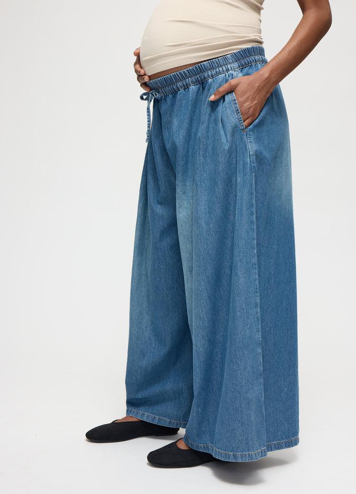 Ingrid & Isabel The Easy Wide Leg Denim Maternity Pant Medium Wash