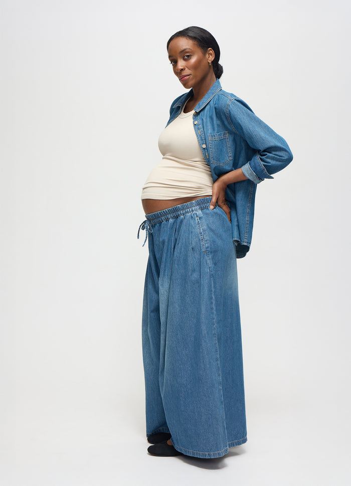 Ingrid & Isabel The Easy Wide Leg Denim Maternity Pant Medium Wash
