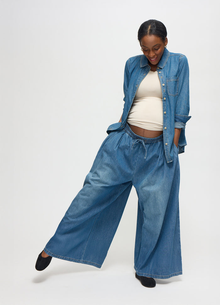 Ingrid & Isabel The Easy Wide Leg Denim Maternity Pant Medium Wash