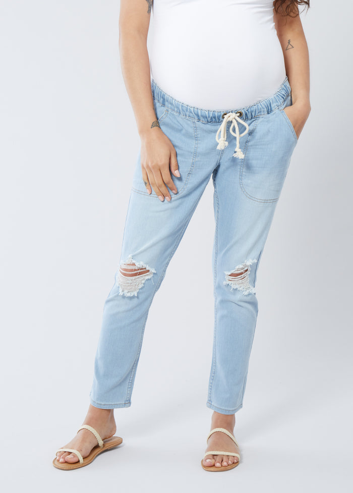 ingrid & isabel The Every Trimester Drawstring Maternity Jean Light Wash ingrid & isabel The Every Trimester Drawstring Maternity Jean Light Wash