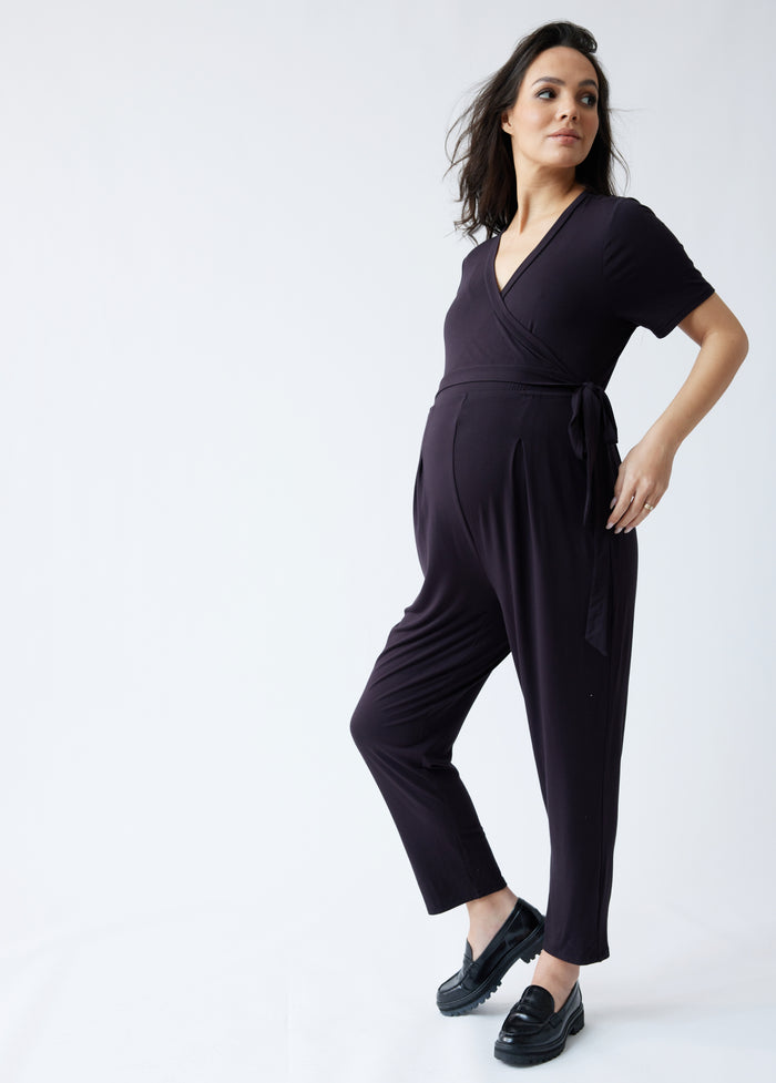 Ingrid & Isabel The EveryWear Short Sleeve Maternity + Nursing Jumpsuit Black