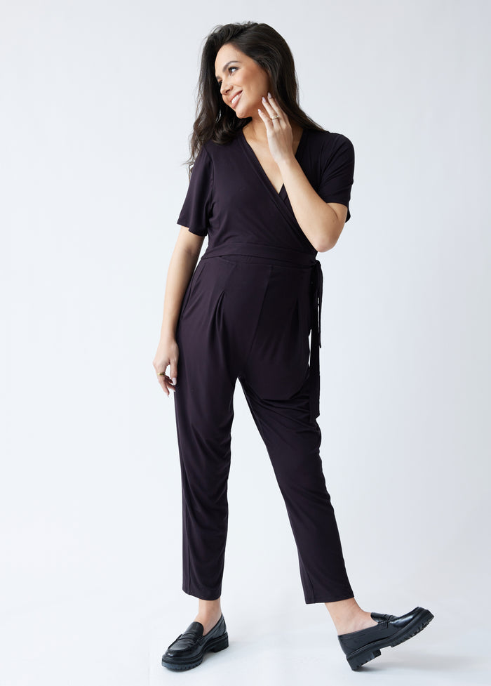 ingrid & isabel The EveryWear Short Sleeve Maternity + Nursing Jumpsuit Black