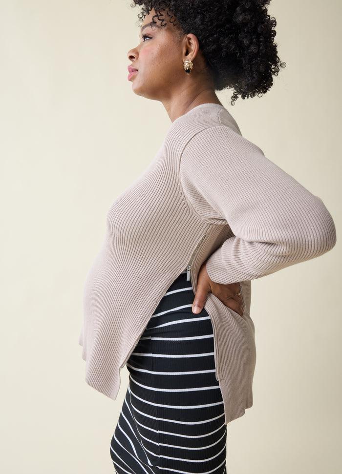 Ingrid & Isabel The EveryWear Side Zip Maternity + Nursing Sweater Beige