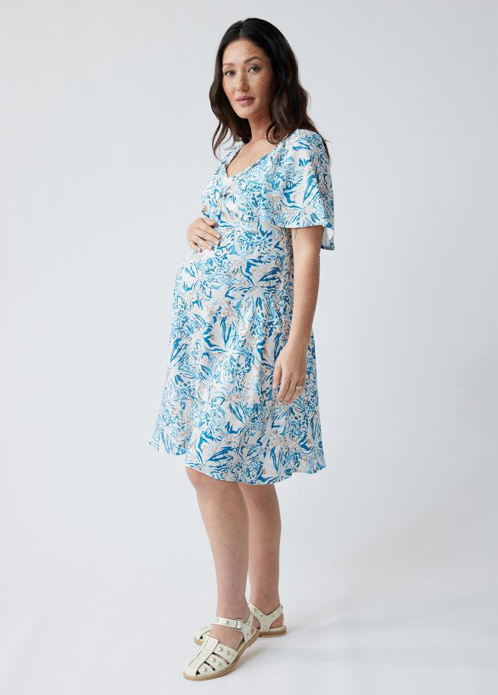 Ingrid & Isabel The Glow Maternity Shower Dress Painterly Blue