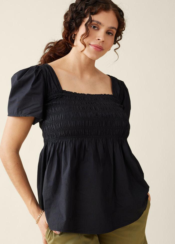 Ingrid & Isabel The Gwen Maternity Smocked Woven Top Black