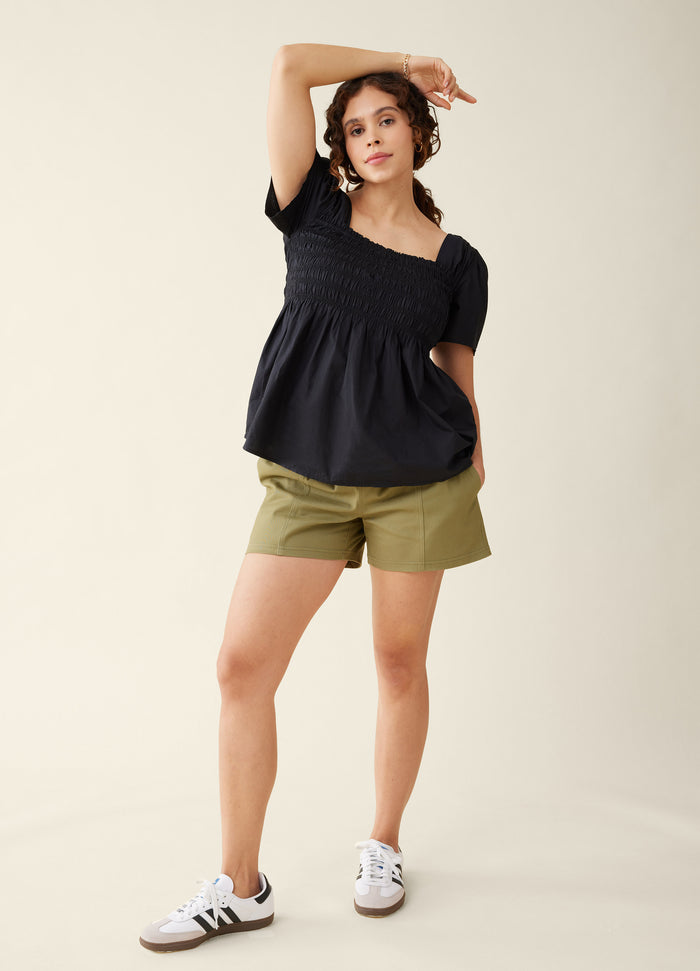 ingrid & isabel The Gwen Maternity Smocked Woven Top Black