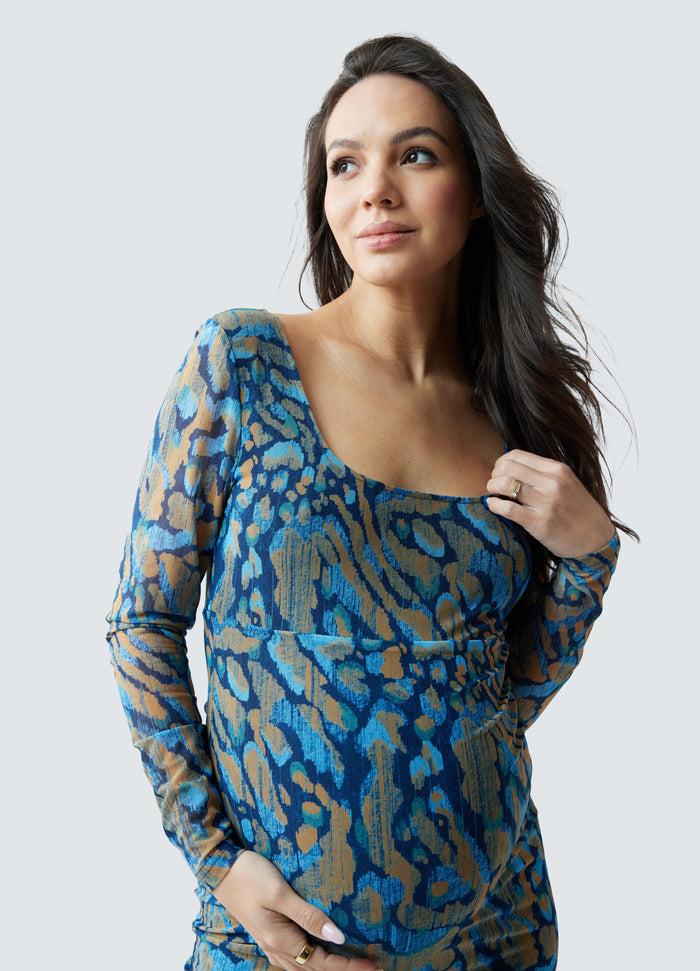 Ingrid & Isabel The Icon Mesh Maternity Midi Dress Blue Animal