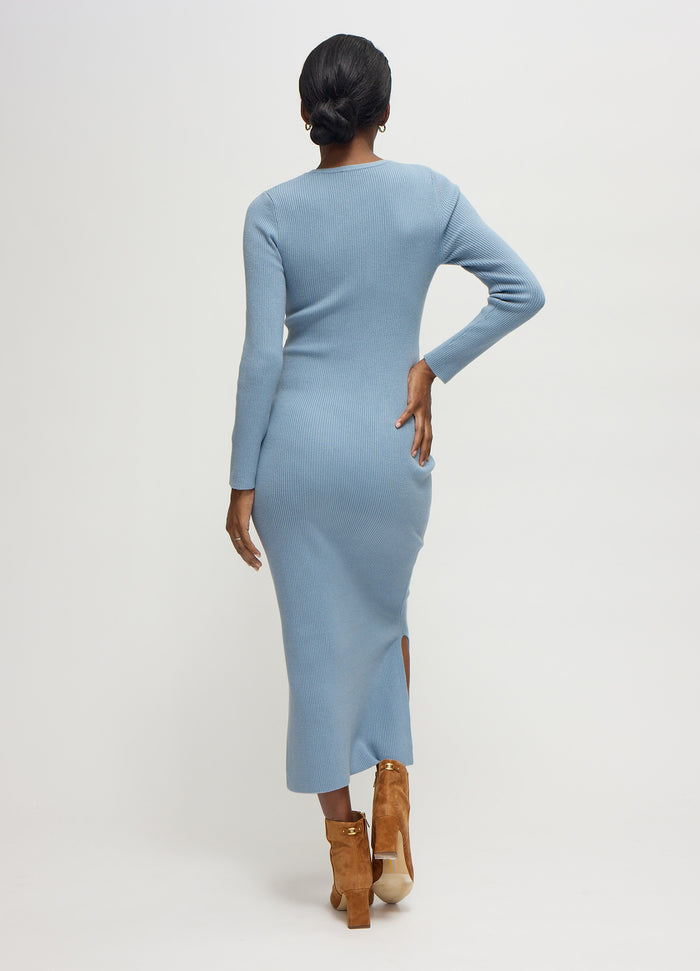 Ingrid & Isabel The Long Sleeve Ribbed Sweater Midi Maternity Dress Blue Gray