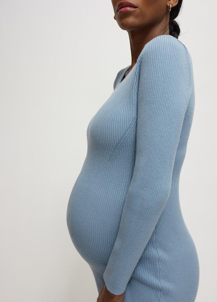 Ingrid & Isabel The Long Sleeve Ribbed Sweater Midi Maternity Dress Blue Gray
