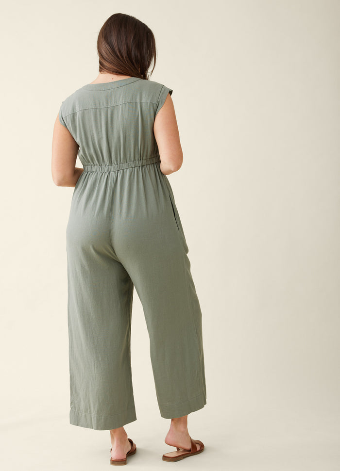 Ingrid & Isabel The Luxe Maternity Linen Jumpsuit Agave