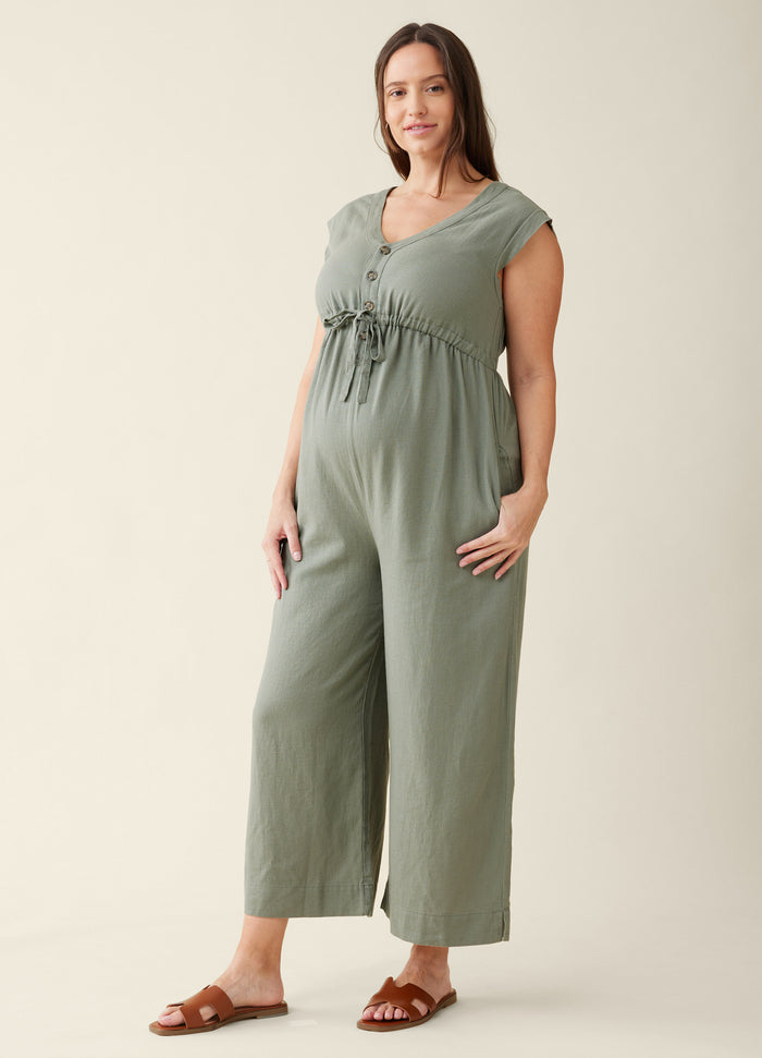 ingrid & isabel The Luxe Maternity Linen Jumpsuit Agave