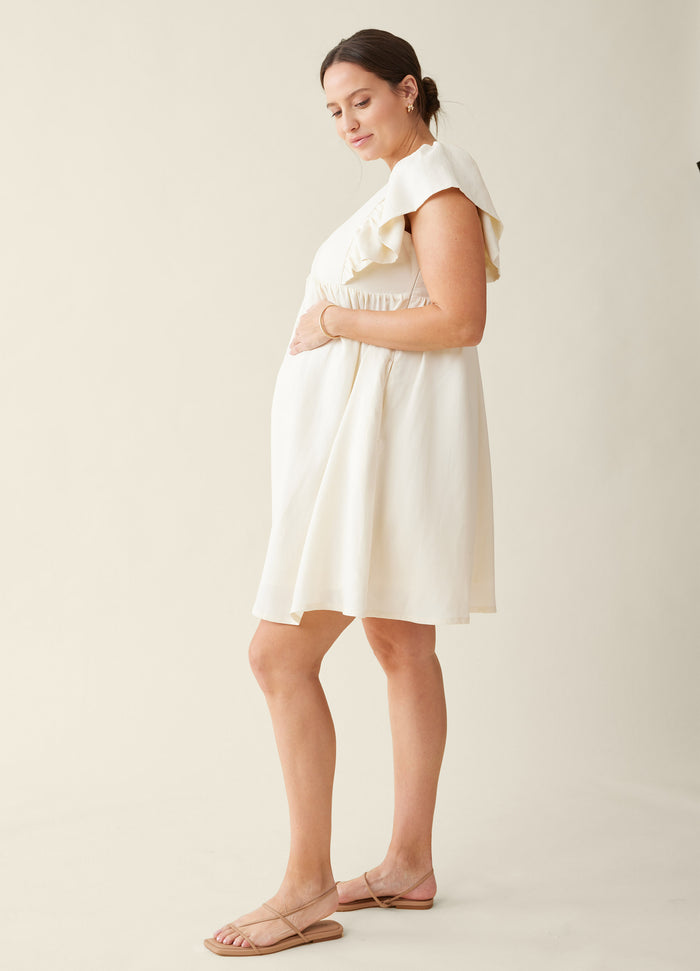 Ingrid & Isabel The Madeline Flutter Sleeve Maternity Dress Buttermilk